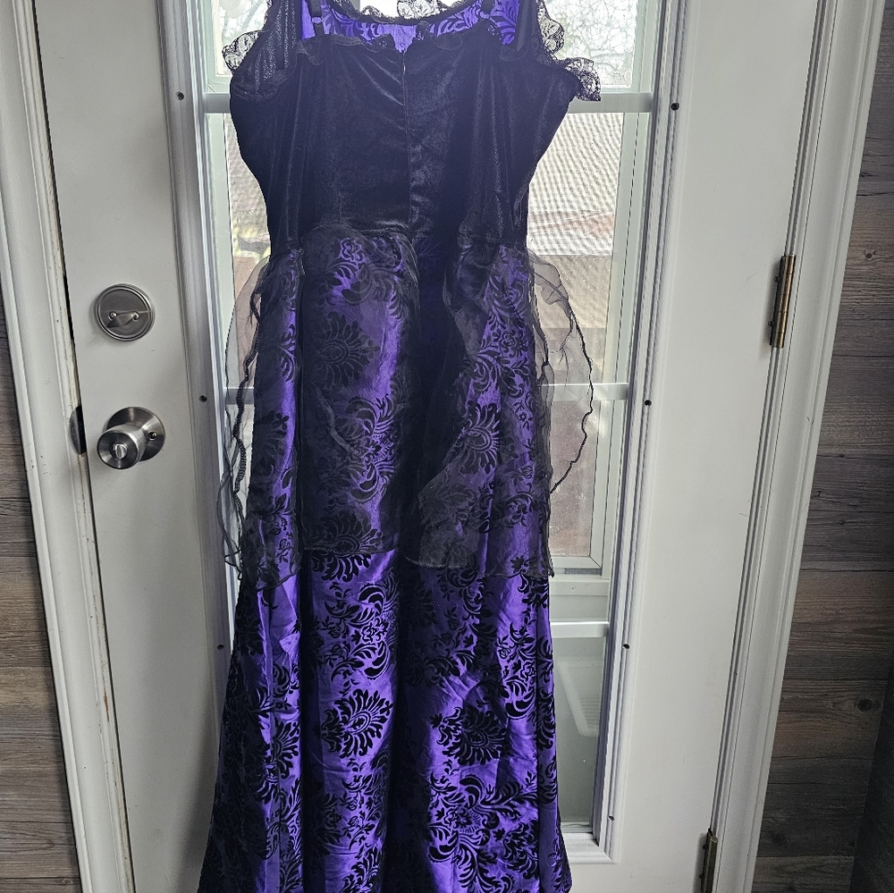 Pyramid Collection Gothic Purple Black Damask‎ Dress Steam Punk Sz L Corset Lace - Picture 8 of 16
